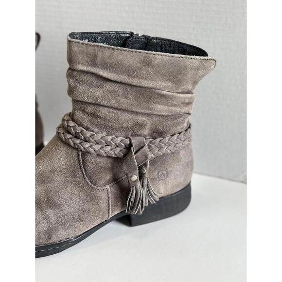 Born Ouvea Boots Womens Taupe Suede Ankle Tassel Braided Strap Zip Western Sz 10 - Picture 9 of 13